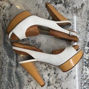 Jessica Simpson White High Heel Platform Sling Back Shoes 7.5
